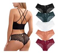 Zilams Mutande di Pizzo Vita Bassa Perizoma Donna Sexy Hot Morbide Traspirante Biancheria Intima Elasticizzate Slip Tanga Donna(M, E-5Pcs)