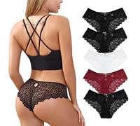 Zilams Mutande di Pizzo Vita Bassa Perizoma Donna Sexy Hot Morbide Traspirante Biancheria Intima Elasticizzate Slip Tanga Donna(M, A-5Pcs)
