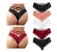 Zilams Mutande di Pizzo Vita Bassa Perizoma Donna Sexy Hot Morbide Traspirante Biancheria Intima Elasticizzate Slip Tanga Donna(M, B-5Pcs)