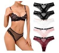 Zilams Mutande di Pizzo Vita Bassa Perizoma Donna Sexy Hot Morbide Traspirante Biancheria Intima Elasticizzate Slip Tanga Donna(S, D-5Pcs)