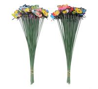 Zilimontt 100 farfalle decorative da giardino per esterni, cortile, prato, feste, casa, giardini fatati, materiale impermeabile in PVC con paletti a molla che ondeggiano nella brezza, dimensioni 4 cm