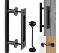 Zilimontt Maniglia scorrevole in ferro per porta scorrevole da fienile, kit hardware per cancello con serratura a scatto per uso interno ed esterno, nero opaco