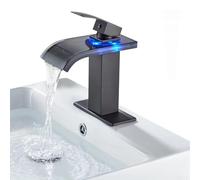 Zilimontt Popup Costruzione Sink Rubinetto con Luce sensibile alla temperatura Cascata Layout Bocca Ottone Bagno Singola Maniglia Vetro Senza Troppopieno Led Drain Bat