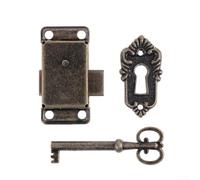 Zilimontt Set di 2 serrature vintage con chiave e copertura decorativa in bronzo anticato per scatole di legno, mobili, cassetti, armadi e cassettiere