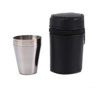 Zilimontt Set di 4 mini bicchierini da campeggio in acciaio inox 304 da 30 ml, con custodia in pelle, per escursioni, picnic, viaggi, barbecue e stoviglie all'aperto
