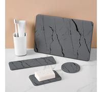 Zilimontt Set di 4 sottobicchieri assorbenti in terra di diatomea e tappetino di scarico, per cucina e bagno, con base antiscivolo, include cuscinetto per tazza, portasapone, tappetino per scarico
