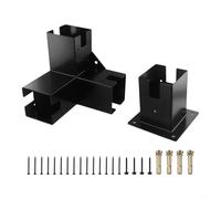 Zilimontt Staffa angolare ad angolo retto con base per palo pergolato per travi in legno, kit di staffe a 3 vie con base a flangia e fori di sospensione per installazione parasole su terrazze (base+3T