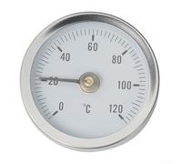 Zilimontt Termometro a morsetto 0-120 °C, quadrante bimetallico, 63 mm, in acciaio inox, con attacco a molla per sistemi di riscaldamento e acqua calda, indicatore di temperatura accurato per