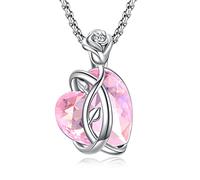 Zillaly Collana da donna con ciondolo a forma di cuore, con pietra portafortuna e rosa; catenina da 45,7 cm e scatola di estensione da 5,1 cm, Acciaio inossidabile, Zircone