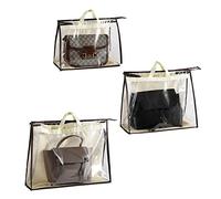 Zillary 3 Pezzi Borsa Trasparente Antipolvere, Portaborse da Armadio, Organizer per Borsette da Appendere, Borsa Portaoggetti in PVC Trasparente, per Borse Soggiorno, Camera da Letto, Casa (Beige)