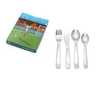 Zilverstad 160/169/160/141 - Set di 4 posate per bambini, motivo calcio, in acciaio INOX, colore: Argento