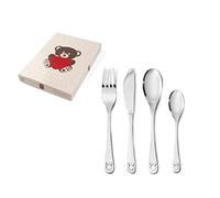 Zilverstad - Set di 4 posate per bambini a forma di orso con cuore, in acciaio INOX, 15,5 x 21,5 x 2,5 cm, colore: Argento