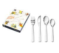 Zilverstad - Set di 4 posate per bambini in acciaio INOX 304, 21,5 x 15,5 x 2,5 cm, colore: Argento