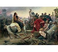 ZIMARO quadro su tela arte della parete Stampe Immagine Famoso Vercingetorige getta le braccia ai piedi di Giulio Cesare di Lionel Noel Royer per l'arredamento del corridoio 60x90cm