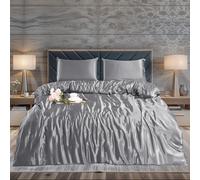 ZIMEL HOMES Set copripiumino in raso, 3 pezzi, morbido, setoso e lucido, copripiumino e 2 federe (argento, king size (standard britannico))