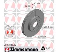 ZIMMERMANN 2X Dischi Freni Anteriori Ø280 Mm Ventilati Per Honda Civic IX FB