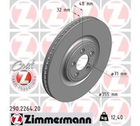 ZIMMERMANN 2X Dischi Freno Anteriore Ø355 Mm Ventilati Per Jaguar F-Type