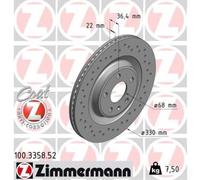 ZIMMERMANN 2X Disco Del Freno Posteriore Ø330 Mm Ventilato Per Audi A4 Avant 8K5