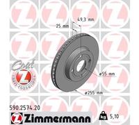 ZIMMERMANN 2x Disco Freni Anteriore Ø255 MM Ventilazione Interna per