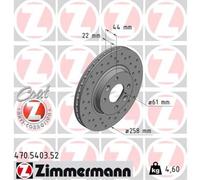 ZIMMERMANN 2x Disco Freni Anteriore Ø258 MM Ventilazione Interna Forati per