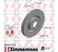 ZIMMERMANN 2x Disco Freni Anteriore Ø285 MM Rivestito per Peugeot 807 E 2.0 HDI