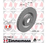 ZIMMERMANN 2x Disco Freni Anteriore Ø305 MM Ventilazione Interna per Fiat Doblo