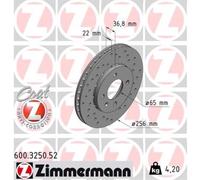 ZIMMERMANN 2X Disco Freno Anteriore Ø256 Mm Ventilato Forato Per VW UP 121