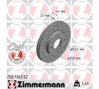ZIMMERMANN 2X Disco Freno Anteriore Ø258 Mm Ventilato Forato Per Ford Fiesta