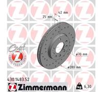 ZIMMERMANN 2X Disco Freno Anteriore Ø280 Mm Per Opel Meriva Zafira B A05 1.8 1.6
