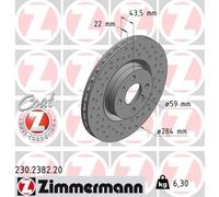 ZIMMERMANN 2X Disco Freno Anteriore Ø284 Mm Per Fiat 500/595/695 312_ 1.4