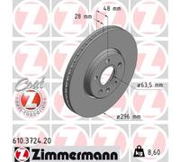 ZIMMERMANN 2X Disco Freno Anteriore Ø296 Mm Ventilato Per Volvo V60 II 225