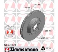ZIMMERMANN 2X Disco Freno Anteriore Ø321 Mm Ventilato Per Audi A6 Allroad 4FH