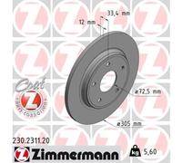 ZIMMERMANN 2x Disco Freno Posteriore Ø305 MM Pieno per Dodge Journey Fiat