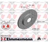 ZIMMERMANN 2x Disco Posteriore Ø280 Pieno Forati per Ford Mondeo III Familiare