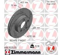 ZIMMERMANN 600.3225.55 Black Z Disco freno Anteriore Dx per VW Touareg (CR7)