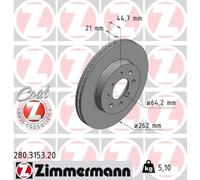 ZIMMERMANN Dischi Freno Anteriori Ø262 Mm Ventilati Per Honda Civic VI