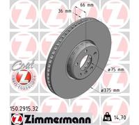 ZIMMERMANN Disco Ø374 Ventilato Anteriore Destro per BMW 5er Gran Turismo 7er