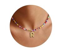 Zimocepuz Collana con Iniziale Colorata, Ragazze 6-18 Anni, Catena di Lettere R Dorata alla Moda per Ragazze, Regali di Capodanno per Nipoti Adolescenti, Buona Fortuna