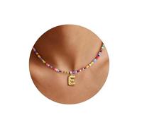 Zimocepuz Collana con Iniziali Colorate, Ragazze 6-18 Anni, Collana con Lettera Dorata E per Ragazze, Regali di Capodanno per Nipoti Adolescenti, Buona Fortuna