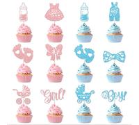 Zimocepuz Decorazione per Cupcake Gender Reveal, 36 Decorazioni per Cupcake per Svelare Il Genere, Decorazioni per Baby Shower nei Colorati Schemi Glitterati Rosa e Blu