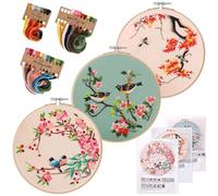 Zimoer Kit Ricamo Starter, Set Punto Croce per Principianti, Kit Punto Croce con Motivo di Fiori e Uccelli e Istruzioni, Tessuto da Ricamo, Telai da Ricamo, Fili Colorati e Strumento (Stile A)