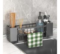 Zimoer Organizer Cucina Multifunzionale, Portaspugne per Lavello Cucina con Porta Posate, Organizer Lavello Cucina in Plastica Durevole, Ideale per Spugne, Posate e Utensili da Cucin (grigio)
