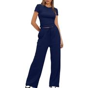 Zimoya Women's 2 Piece Short Sleeve Tracksuit for Women UK Soft Stretch Loungewear Set Plus Size Wide Leg Trousers High Waist Yoga Outfits Ladies Casual Jogger Set Gym Clearance