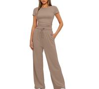 Zimoya Women's 2 Piece Short Sleeve Tracksuit for Women UK Soft Stretch Loungewear Set Plus Size Wide Leg Trousers High Waist Yoga Outfits Ladies Casual Jogger Set Gym Clearance