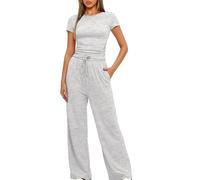 Zimoya Women's 2 Piece Short Sleeve Tracksuit for Women UK Soft Stretch Loungewear Set Plus Size Wide Leg Trousers High Waist Yoga Outfits Ladies Casual Jogger Set Gym Clearance