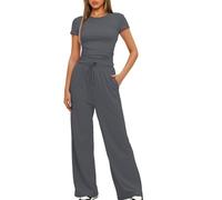 Zimoya Women's 2 Piece Short Sleeve Tracksuit for Women UK Soft Stretch Loungewear Set Plus Size Wide Leg Trousers High Waist Yoga Outfits Ladies Casual Jogger Set Gym Clearance