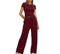Zimoya Women's 2 Piece Short Sleeve Tracksuit for Women UK Soft Stretch Loungewear Set Plus Size Wide Leg Trousers High Waist Yoga Outfits Ladies Casual Jogger Set Gym Clearance