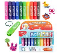 ZIMPLI - 10 Stick di Pittura Baff Grandi, Pastelli da Bagno, Pennarelli da Pittura per Bambini, Ruota & Dipingi, Colori Vivaci, Senza Sporcare, Facile da Pulire, Asciugatura Rapida, Atossico