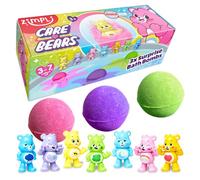 ZIMPLI - 3 x Large 100g Care Bears Surprise Baff Bombz, 1 dei 7 giocattoli Care Bear da collezionare, uno per ogni bomba da bagno, figurine da collezione per bambini e bambine
