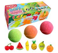 ZIMPLI - 3 x Large 100g Fruity Surprise Baff Bombz, 1 dei 6 giocattoli fruttati da collezionare, uno per ogni bomba da bagno, giocattolo da bagno per bambini, regalo con la paghetta